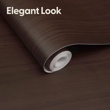 17.3" x 197" Deep Dark Walnut Wood Grain Contact Paper - Thick Waterproof Peel and Stick Vinyl Wrap for Furniture & Cabinets, Matte Smooth Finish Decorative Film