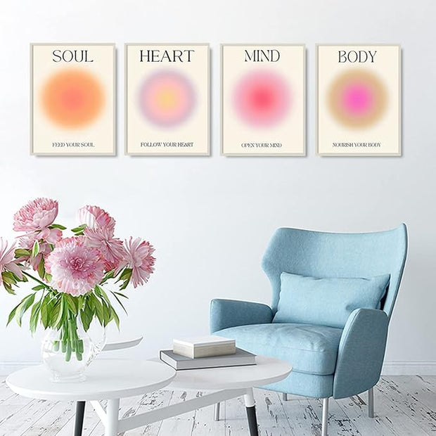 NCYEL 4 colorful abstract halo posters angel number positive energy inspirational language inspirational wall art bedroom girls room pink decoration living room bedroom apartment hotel dormitory 8x10