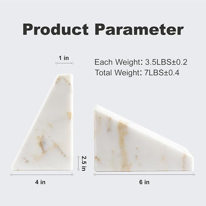 Marble Bookends for Heavy Books, Calacatta Decorative Book Ends for Shelves, Unique and Heavy Bookends for Hardback Book & Cookbooks, Stone Book Stopper, Modern Book Holder,Set of 2