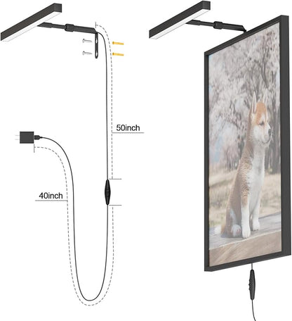 4W Plug in Picture Light for Paintings with Remote Control, 12" LED Art Display Lighting for Gallery, Dartboard, Artwork, Black Wall Mounted Picture Frame Light