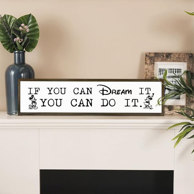 WKYAER Inspirational Decor, Farmhouse Wall Decoration, Tabletop Decors, Motivational Signs for Home Office Bedroom Decor, Decorative Signs and Plaques, If You can Dream It You can Do It Sign