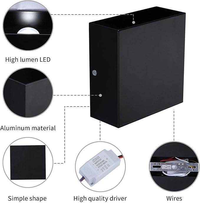 Lightess 2 Pack LED Wall Sconce Mini 10W Hardwired, Modern Wall Lamp Black Up Down Wall Mount Lights Mini Metal for Living Room Hallway Bedroom Decor, Cool White, O1186TP