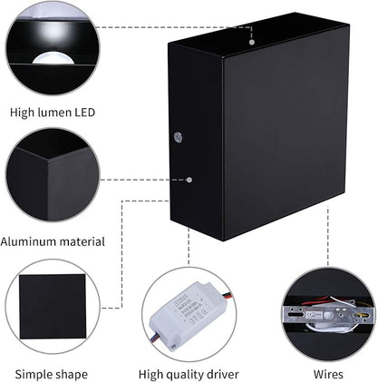 Lightess 2 Pack LED Wall Sconce Mini 10W Hardwired, Modern Wall Lamp Black Up Down Wall Mount Lights Mini Metal for Living Room Hallway Bedroom Decor, Cool White, O1186TP