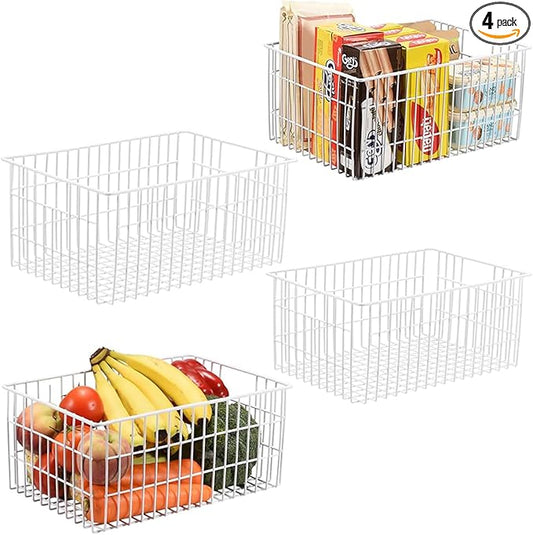 Orgneas Freezer Organizer Bins, Upright Freezer Basket Drawer Organizer Bins, Better Air Circulation Metal Wire Storage Container Bin For Chest Deep Freezers, Easy Sort & Get Food, 2 Large 2 Medium