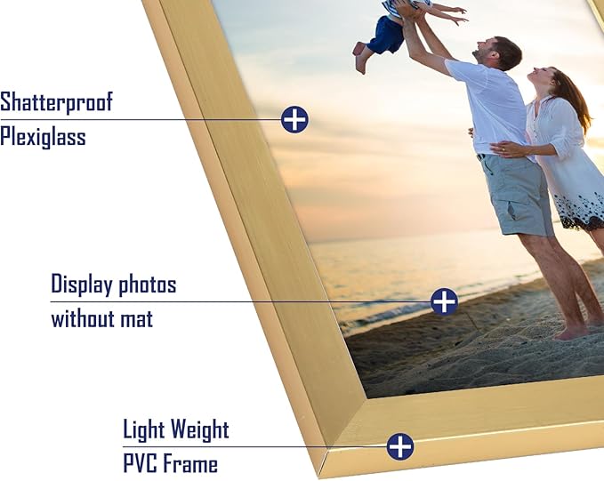 Hoikwo 18 Packs 4x6 Gold Multi Plastic Picture Frames Set with Plastic Cover for Family Photos, Artwork, Light Weight Bulk 4 by 6 Frames Pack for Wall Hanging and Table, Stylish Picture Frames