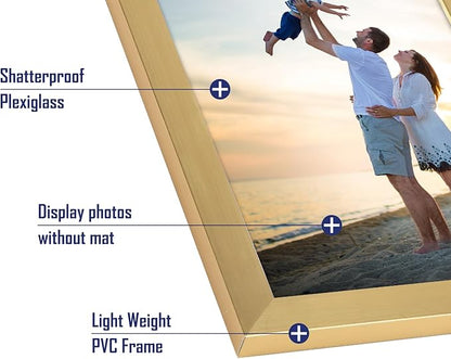 Hoikwo 18 Packs 4x6 Gold Multi Plastic Picture Frames Set with Plastic Cover for Family Photos, Artwork, Light Weight Bulk 4 by 6 Frames Pack for Wall Hanging and Table, Stylish Picture Frames