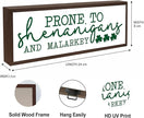 Prone to Be Shenanigans and Malarkey Sign, Happy St Patrick's Day Decor, Irish Holiday Decor, Green Shamrock Lucky Clover Decorations for Home Kitchen Office, 9.5x3.1x1 inches