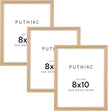 puthiac 8x10 Solid Oak Wood Picture Frame, Fits 6x8 with Mat or 8x10 Without Mat, Wall or Tabletop Display with Stand, Vertical or Horizontal, Plexi Front, 3 Pack, Natural Oak