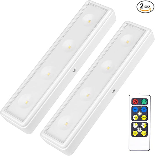 BIGMONAT Under Cabinet Lighting Wireless, Battery Operated Lights with Remote, 3000K Warm White Dimmable Push Light,80 Lumen Stick-On LED Lighting Bar for Shelf, Kitchen, Hallway, Pantry