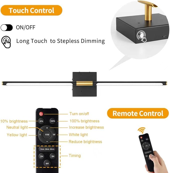 Battery Operated Wall Sconces Set of 2, Dimmable 3 Color Battery Wall Sconce with Remote, Black Gold LED Rechargeable Sconces, 24 Inch Modern Wireless Wall Lights for Bedroom, Living Room