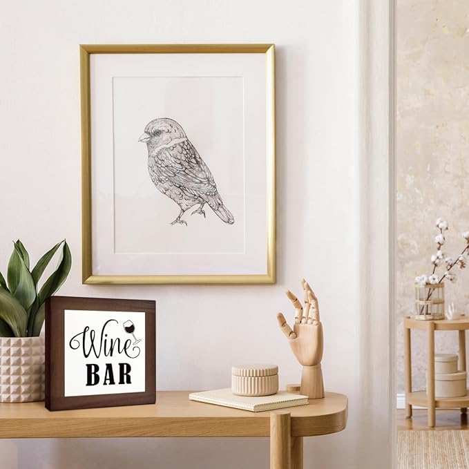 Wine Bar Signs, Box Sign Wood Desk Sign Decors, Wine Bar Decor Set, Decorative Wooden Table Top Decoration, Farmhouse Home Decor for Shelf, Country Style Home Bar Decoration, Coffee Signs D