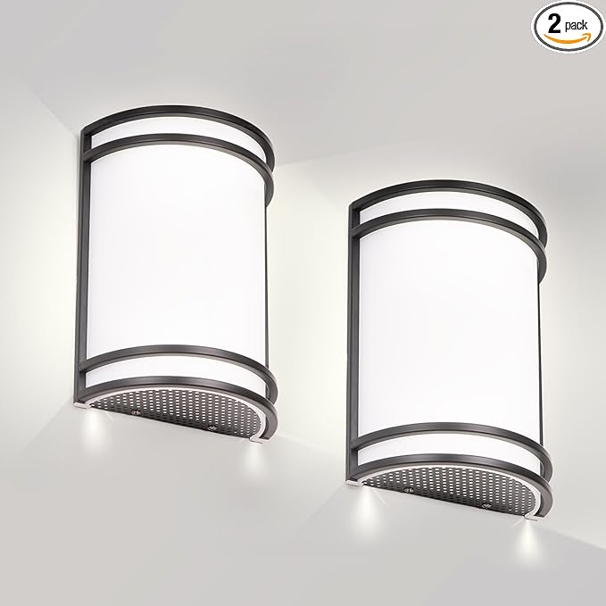 Indoor Wall Sconce, Half Cylinder Wall Light Fixture, 3000K 4000K 5000K Color Temperature Adjustable, Dimmable LED Modern Wall Light for Hallway Bedroom Living Room, Matt Black, 2 Pack
