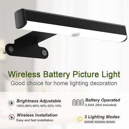 4Pack Wireless Picture Light with Remote,Battery Operated Wall Sconces for Wall Decor,3 Color Timer&Dimmable Paintings Light LED Art Display Lamp Picture Frame Light for Artwork Posters Gallery-Black