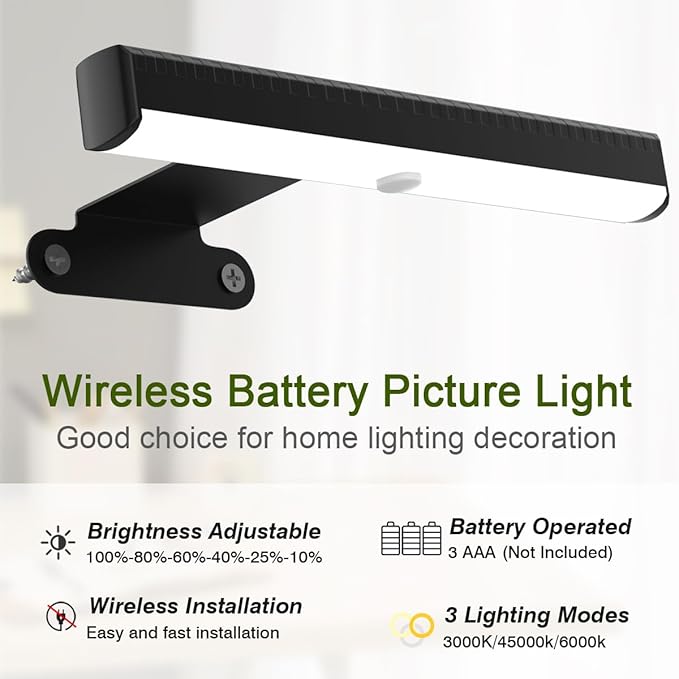 4Pack Wireless Picture Light with Remote,Battery Operated Wall Sconces for Wall Decor,3 Color Timer&Dimmable Paintings Light LED Art Display Lamp Picture Frame Light for Artwork Posters Gallery-Black