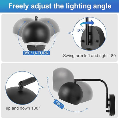 Wall Sconce with Remote Control, Dimmable Plug in Wall Sconces and Adjustable Color Temperature 2700K~6000K, Globe Swing Arm Wall Lights with Plug in Cord(2 Pack, 2 Bulbs)