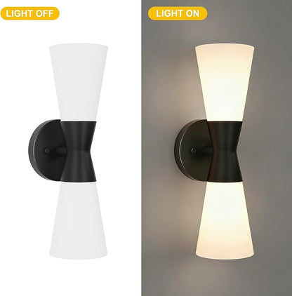 Wall Sconces Set of 2 for Bathroom, Modern Indoor Vanity Light Fixtures 15", Up Down Lighting, Wall Mount Lamp for Living Room Bedroom Hallway Stairway Fireplace Mirror E26 Base 2PC White&Black