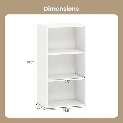 Giantex 3 Tier Bookshelf, White Bookcase 3 Shelf, Open Cube Storage Orginazer Cabinet, Multi-Functional Home Office Bedroom Furniture Display Book Shelf