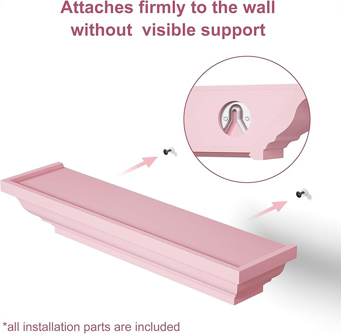 Alsonerbay Floating Shelves Wall Mounted Set of 2, Rustic Shelves for Wall Storage, 17 Inch Wood Shelves for Bedroom Living Room Bathroom, Pink