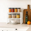 Sben Cabinet Organizer Shelf, Set of 2 Kitchen Counter Shelves, Kitchen Storage, Spice Rack, Stackable, Expandable, Metal and Engineered Wood, White