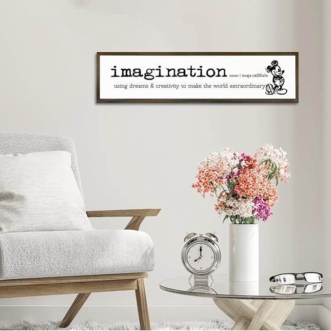 Inspirational Wood Sign, Desk Decor Signs, Farmhouse Decor for Table Shelf, Motivational Wall Decoration for Home Bedroom Office Classroom, Hanging Framed Wood Signs, Imagination Signs