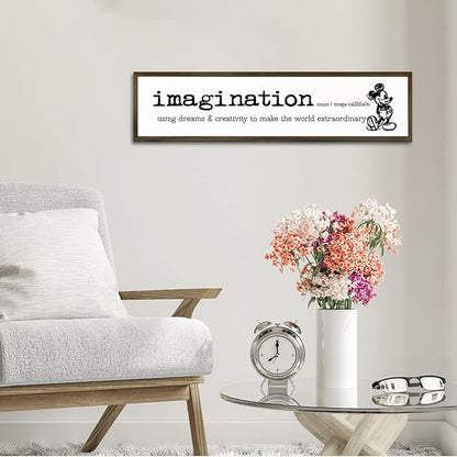 Inspirational Wood Sign, Desk Decor Signs, Farmhouse Decor for Table Shelf, Motivational Wall Decoration for Home Bedroom Office Classroom, Hanging Framed Wood Signs, Imagination Signs