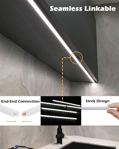 Cefrank LED Under Cabinet Lighting 6-Pack 12 inch Seamlessly Linkable Strip Light Bars for Cabinet, Kitchen, Shelf, Workbench, Cupboard Lighting, 1200 Lumen (Warm White 3000K)