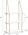 Mkono Hanging Shelves 3 Tier White Wood Wall Mount Floating Shelf with Rope Boho Decor for Living Room Bathroom Bedroom Kitchen Apartment - Rustic Wood Decorative Storage Shelf