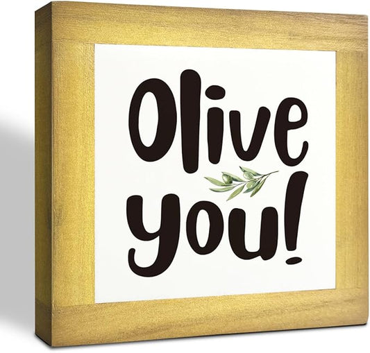 Olive You Signs, Home Kitchen Decor, Box Sign Wood Desk Sign Decors, Cute Kitchen Decor for Shelf, Olive Branch Sign, Farmhouse Decors, Home Bar Decor A