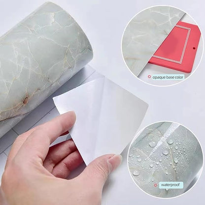 Yancorp 32.8ft Green White Contact Paper Removable Wallpaper Peel and Stick Countertops Bathroom Waterproof Marble Wallpaper Self-Adhesive Peel and Stick Backsplash for Cabinets Kitchen
