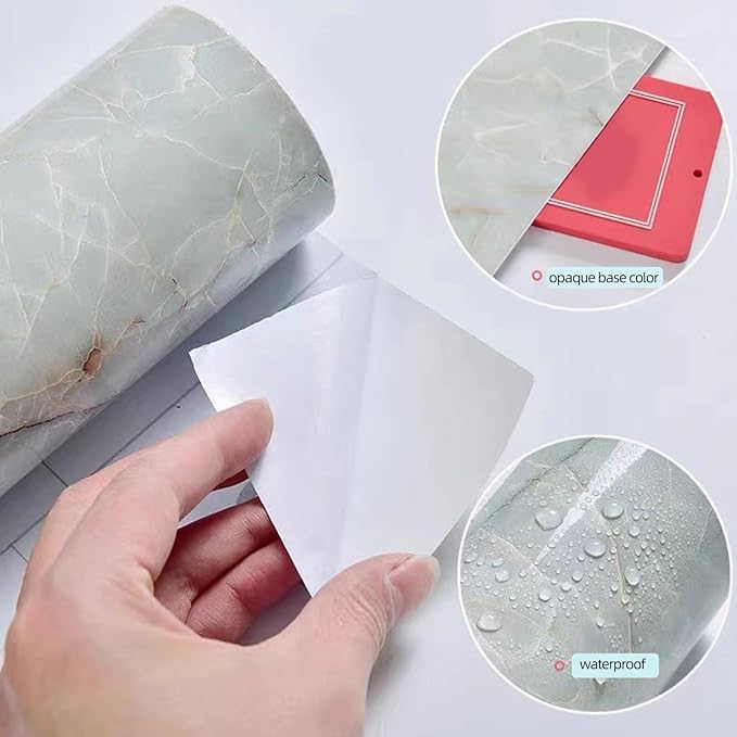 Yancorp 16"x120" Green White Contact Paper Removable Wallpaper Peel and Stick Countertops Bathroom Waterproof Marble Wallpaper Self-Adhesive Peel and Stick Backsplash for Cabinets Kitchen