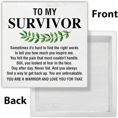 Inspirational Gift for Cancer Survivor, Cancer Survivor Gifts for Men Women Christian, Get Well Soon Gift, Cheer up Gifts, You Are a Warrior Wooden Sign Desk Table Shelf Decor 5 x 5 Inches