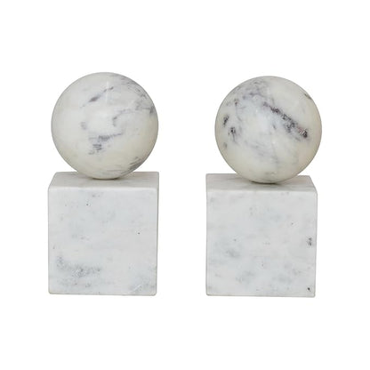 Creative Co-Op 2-Piece Marble Geometric Bookends, White