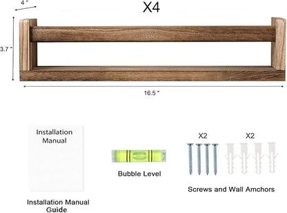 Nursery Room Shelves Set of 4, Wood Floating Book Shelves for Kids Room, Baby Book Shelf for Nursery, Kitchen Spice Rack (Carbonized)