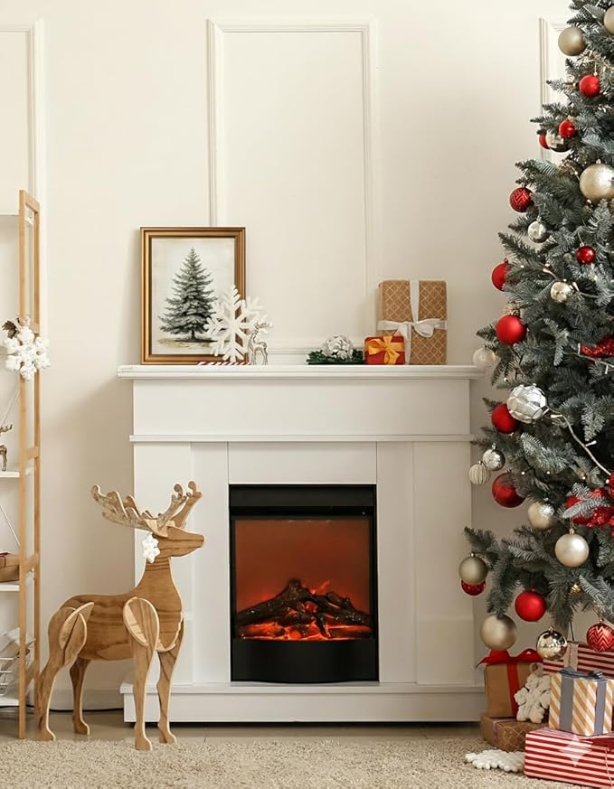 VIYYIEA Gold Framed Canvas Art, Vintage Christmas Tree Decor, 12x16Inch, Winter Retro Pine Picture Painting Gifts, xmas Decorations for Bedroom Living Room Shelf Fireplace