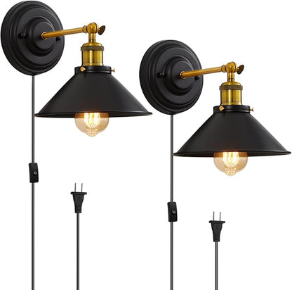 Lightess Plug in Wall Sconces Set of 2, Vintage Plug in Wall Light with 6FT On/Off Switch, Rotatable Mounted Lamps for Bedroom Living Room