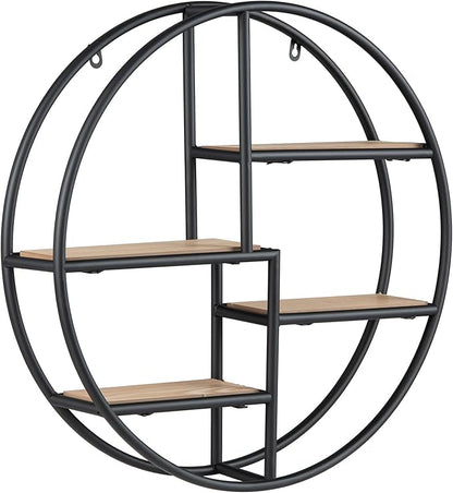 Giantex Industrial Style Round Wall Shelves, 4-Tier Decorative Circle Metal and Wood Wall Shelf for Display & Storage, Modern Geometric Wall Mounted Display Organizer for Living Room, Bedroom, Study