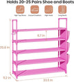 Shoe Rack for Closet Shoe Organizer Space Saver Storage for 20-25 Pair Shoe Shelf with Hook and Side Pocket Free Standing 5 Tier Shoe Rack Organizer for Entryway,Small Spaces, Pink