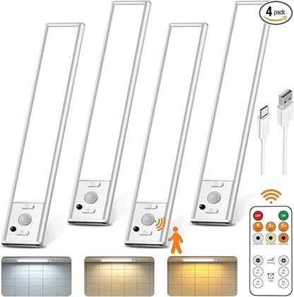 9" Under Cabinet Lighting Wireless, Motion Sensor Light Indoor with Remote, LED Rechargeable Closet Light, 3 Color Temps, Dimmable, Magnetic, Under Counter Lights for Kitchen, Stairs, Pantry