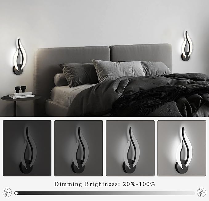 Hard-Wired 2-Pack Modern Indoor Wall Sconce 10W LED Black Dimmable Wall Sconce Set of 2 for Living Room Bedroom Hallway (Cool White Light, 5500K)