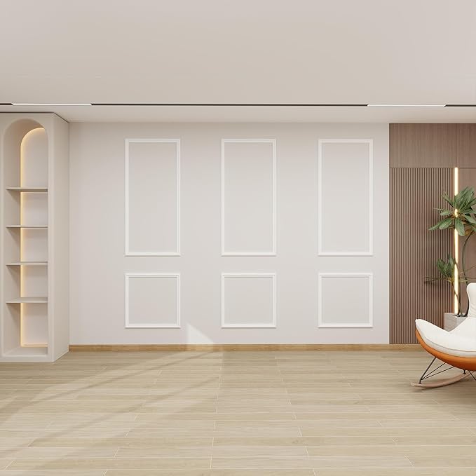 Peel and Stick Wall Molding Kit, Accent Wall Panels for Interior Wall Decor with Double-Sided Tape, 3 Set Pre-Cut PS Wainscoting Panels (54 * 24 in)