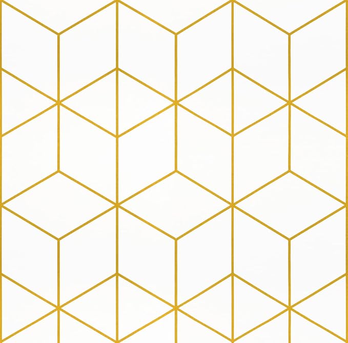 Safiyya Contact Paper Gold White Wallpaper Geometric Peel and Stick Wallpaper Removable Wall Paper for Bedroom Vinyl Rolls 78.7