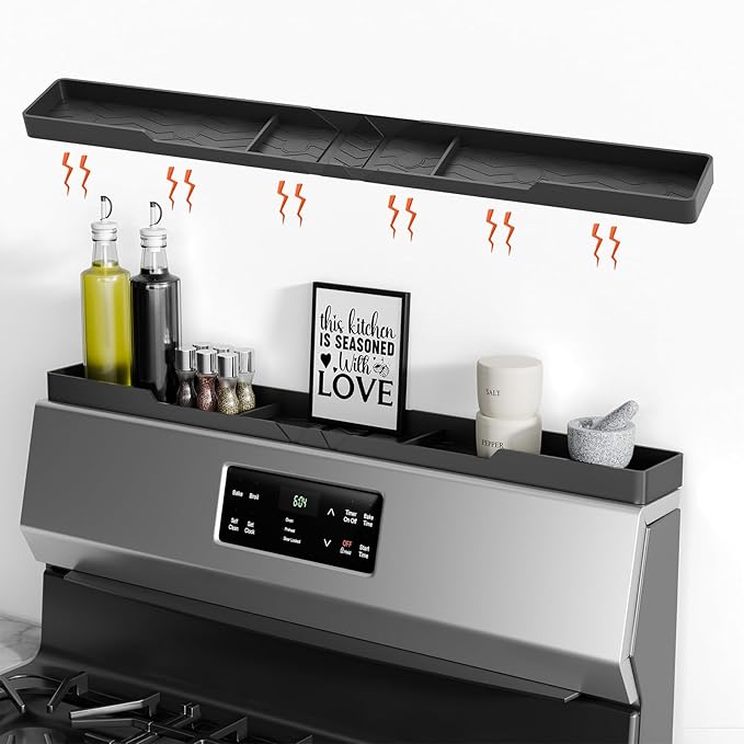 Bumusty Silicone Magnetic For Back Of Stove, Over The Stove, Magnetic, Kitchen Spice Rack Organizer, Oven Shelf For Top Of Stove - Black