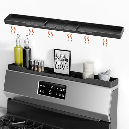 Bumusty Silicone Magnetic For Back Of Stove, Over The Stove, Magnetic, Kitchen Spice Rack Organizer, Oven Shelf For Top Of Stove - Black