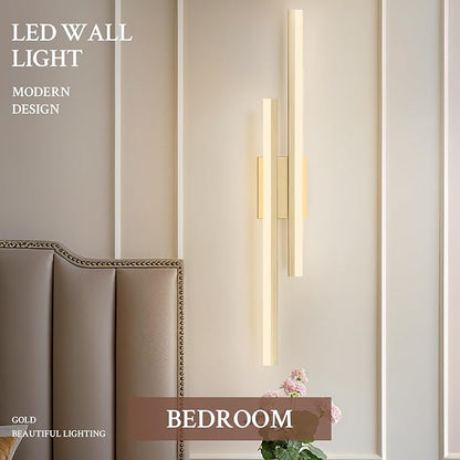 LED Wall Sconce Gold Modern Remote Wall Light Fixtures for Living Room, Dimmable LED Vanity Light Indoor Remote Wall Sconce for Bedside Bedroom Bathroom Dining Room, 31.5inch 1 Pack