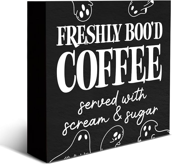 Funny Halloween Coffee Wooden Sign Spooky Boo Coffee Lover Decorations for Bar Home Kitchen Shelf