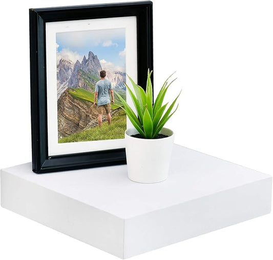 WELLAND 9 1/4 inch White Mission Floating Shelves for Wall, Bathroom Wall Mount Shelves, Wood Modern Display Shelves, Book Shelves,for Bedroom,Living Room and Kitchen