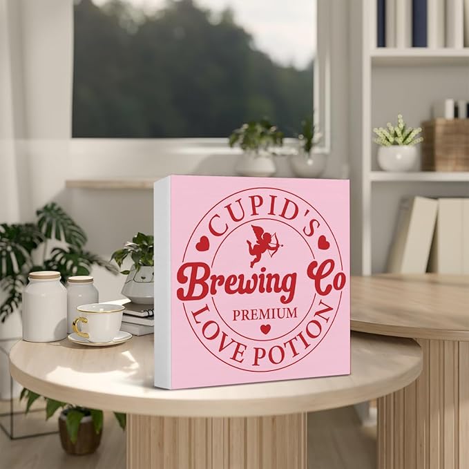 Valentines Day Decor - Valentines Decor - Valentine Coffee Bar Wood Sign Home Kitchen Coffee Bar Cafe Desk Shelf Table Tabletop Decorations 5×5 Inches