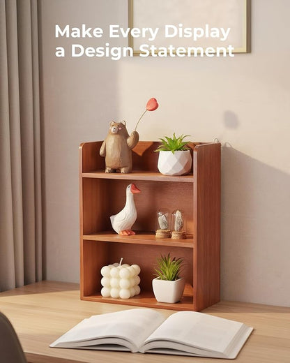 3-Tier Trinket Display Shelf for Wall or Countertop, Small Vintage Wooden Shelf for Collectibles, Perfume & Crystal Storage, Brown