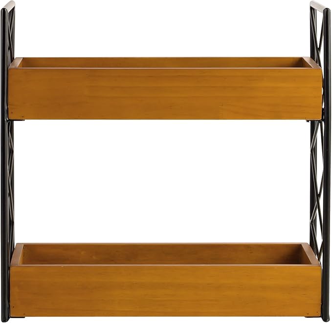 Spice Rack for Countertop 2 Tier Wooden Spice Shelf Organizer for Kitchen Cabinet, Counter or Pantry Space Saving Free Standing Spice Holder for 28 Jars, Brown