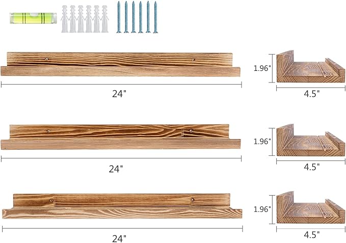 AZSKY Floating Shelves Set of 3, Picture Ledge Shelf, 24 Inches Long Large Nursery Book Shelves for Storage, Kids Bookshelf Wall Mounted for Living Room Bedroom Decor Books Photo Frames